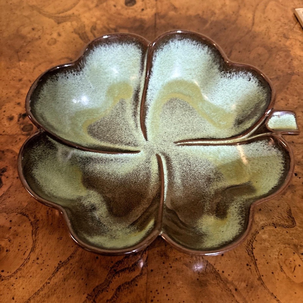 VTG Frankoma #223 Shamrock Pottery Trinket Candy Dish Country Green